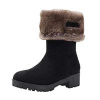 Goldweather Women's Winter Warm Snow Boots Suede Chunky Mid Heel Faux Fur Round Toe Ankle Booties(Black,8)