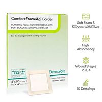 ComfortFoam/ Ag Border - 6"x 6" - Self Adherent, Soft Silicone Foam Dressing with Silver - For Full and Thick Exuding Wounds, Showerproof, Provides Thermal Insulation