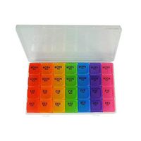 7 Day Portable Pill Organizer Tablet Medication Reminder Pill Box Weekly Medicine Case Daily Morning Noon Night Backup Container Compartments Detachable Dispenser (28 Compartments)