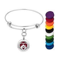 CLY Jewelry Expandable Bangle Heart Charm Stainless Steel Pendant Adjustable Aromatherapy Diffuser Bracelet
