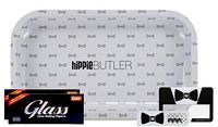 Hippie Butler Bow Tie Rolling Tray, Grinder Card, Magnify Card, with Luxe Glass King Size Cellulose Rolling Paper (2 Packs) - 5 Item Bundle