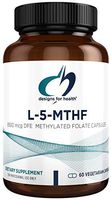 Designs for Health L-5-MTHF 5mg (8500mcg DFE/Dietary Folate Equivalent) - Quatrefolic, Active B9 Methylfolate (60 Capsules)