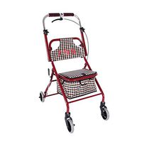 ZWJ-Rolling Walkers Shopping Trolley, Four-Wheeled Walker with seat, Height-Adjustable, Foldable (Color : Pink)