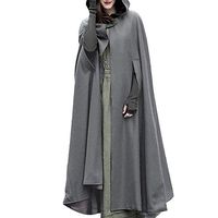 CHIDY Womens Gothic Hooded Open Front Poncho Cape Coat Trench Outwear Jacket Cloak Maxi Outwear (Small,Gray)