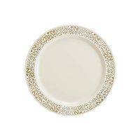 Plastic House 40 Count - 6 Inch Ivory Plastic Plates with Gold Lace Design Party & Wedding Plates, Heavyweight Gold Rim Dinnerware Plates with Gold Border, Disposable Dishes for appetizers & desserts