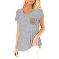 Coupondeal Women's Summer Short Sleeves O Neck T Shirt Sequin Pocket Casual Basic Tops(Gray,XL)