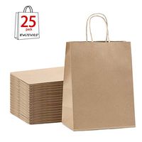 GSSUSA Brown Kraft Paper Bag 8x4.75x10.5" 25pcs Shopping Bags Handle Shopping Gift Merchandise Carry Retail Bags