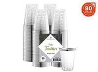 Elite Selection Silver Rimmed Shot Glasses | 7 Oz. Clear Plastic Disposable Cups with Silver Rim | Perfect Party Shot Cups for Shots, Tasting, Sauce, Dips | Pack of 80