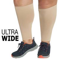Runee Ultra Wide Calf Sleeve Compression - Support Calf Pain & Shin Splint, Relief Swelling, Varicose Veins, DVT - Tailored to Wide Calves (Beige)