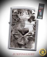 7041 Spazuk Tiger Face Street Chrome Finish Lighter with Flint Pack - Premium Lighter Fluid (Comes Unfilled) - Made in USA!