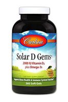 Carlson - Solar D Gems, Vitamin D3 and Omega-3 Supplement, 2000 IU Vitamin D3, 115 mg Omega-3s EPA and DHA, Vitamin D Fish Oil Capsule, Bone & Immune Health, Vitamin D Supplement, Lemon, 360 Softgels
