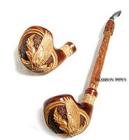 NEW Churchwarden Wooden Pipe"EAGLE" Decorated with Leather. Tobacco Pipe, Handcrafted Smoking Pipe of Pear Wood 13'', Designed for pipe smokers