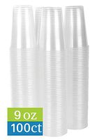 TashiBox 9 oz Clear Plastic Cups - Disposable Cold Drink Party Cups (100)