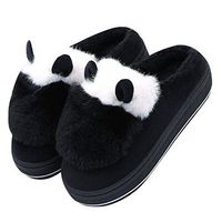 Dainzuy Womens Slipper Faux Fur Fluffy Wedges for Winter Warm Non-Slip Floor Home Slippers Indoor Shoes Black