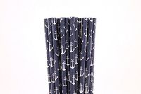 Navy Blue with White Anchors Paper Straws (100)