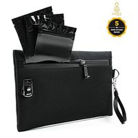 Smell Proof Bag + 5 Mini Stash Bags w/Metal Combo Lock Dog Tested Bags - Durable Odor Locking Bag -11x7" No Smell Combination Lock Container Stores Herbs Spices Coffee Oils Vape Accessories in Case