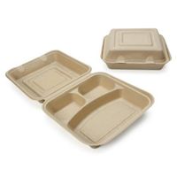 Earth's Natural Alternative Wheat Straw Fiber, Bagasse (Sugarcane) Tree Free 9" 3-Compartment Clam Shell Container, 200/Case