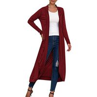 CHIDY Women's Casual Long Sleeve Open Front Maxi Long Cardigan Loose Jacket Outwear Lightweight Coat(Medium,Red)