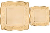 Scalloped Embossed Square Premium Paper Plates: Bundle Includes Dinner Plates and Appetizer/Dessert Plates for 8 Guests (Gold)