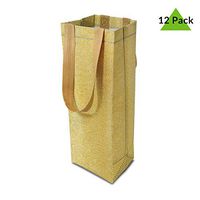 12 Premium Quality Reusable Wine Gift Bags with Sturdy Handles and Tags Perfect for Party Favours Weddings House Warming Gift 5"x4"x14" (Glitter-Gold)