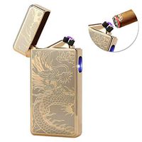Kivors USB Rechargeable Windproof Flameless Electronic Pulse Double Arc Lighter Belief Chinese Dragon Loong Lighter (Gold A)