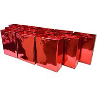 10x13x5” 12 Pcs. Large Metallic Red Paper Gift Bags with Metallic Handles, Party Favor Bags for Birthday Parties, Weddings Gifts