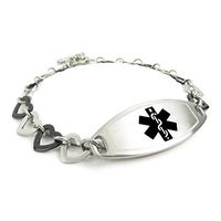 My Identity Doctor - Custom Engraved Medical Alert Bracelet for Women - 1cm Steel Black Hearts - Black - Wrist Size 6 Inch