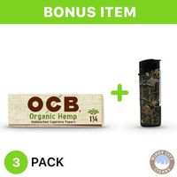 OCB Rolling Papers - Organic Hemp 1 1/4 (3) with LED Lighter