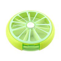 Sorive Portable Rotating 7 Day Weekly Pill Organizer Travel Medicine Tablet Holder Storage Case Box Dispenser, Cute Fruit Style, Green Pomelo (Green)