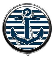 Qien BaiSei Anchor Pattern Pill Box/Pill Case-Round Pill Box/Case- Three-Compartment Pill Box/Pill Case