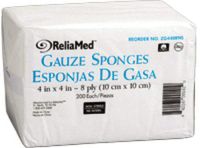 RELIAMED GAUZE DRSNG/SPONGE, 4" X 4", 8 PLY, 200