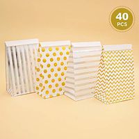 Paper Goody Treat Bags 40 Pcs Metallic Gold & Silver Polka Dots & Stripes Kid Party Candy Snack Gift Favor Cookie Bags Flat Bottom Perfect for Bridal Baby Showers Parties 7.8x5.1x3Inch by BllalaLab