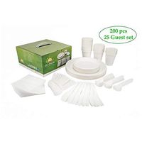 Go-Verde 200 Pcs Eco-Friendly Disposable Dinnerware Set| Compostable Sugarcane Plates and Cups |100% Biodegradable Forks, Knives and Spoons| Friends Reunions, Birthdays, BBQ,Camping (Natural)