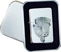 Reallyusefulgifts Chrome Star Lighter with Pewter American Bison Buffalo Emblem, Complete with Metal Gift Tin