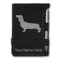 Mini Notepad, Dachshund Dog, Personalized Engraving Included (Black with Silver)