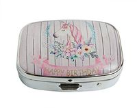 XUTAI Custom Personalized Square Stainless Steel Silver Glass Travel Pill Case Vitamin Decoration Box (Pink Wood and Unicorn)