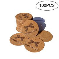 100 Pcs 1.5 inch Kraft Paper Gift Tag with”Handmade”Alphabet for Handmade Gifts for Father's Day, Mother's Day, Teacher's Day (1#)