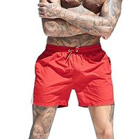 STORTO Mens Sports Swimming Shorts Beach Summer Workout Fit Casual Soft Comfortable Loose Shorts Red