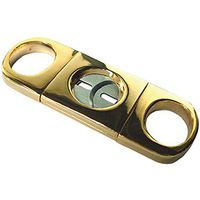 Prestige Import Group - Heavy Body Etched Guillotine Double Blade Cigar Cutter - Up to 62 Ring Gauge - Color: Gold Finish