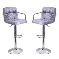 Set of 2 Flannel Adjustable Rotatable Bar Stools, Ikevan Counter Height Swivel Living Room Cafe Pub Chairs (Silver)