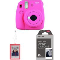 Fujifilm Instax Mini 9 Instant Camera - Flamingo Pink with Holiday Ornament and Mini Monochrome Film