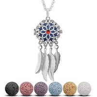 Dreamcatcher Essential Oil Diffuser Necklace for Women, CELESTIA Aromatherapy Locket Pendant with 7 Reusable Coloured Lava Stones - 24" Rolo Chain Girls Women Jewelry Gift Set