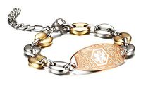 JF.JEWELRY Medical Alert ID Bracelet for Women & Girls with Stainless Steel Bean Chain Link,Adjustable