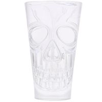 Set of 2 Clear 12.5 oz Translucent Skull-Embossed Plastic Goblets for a Haunted Halloween