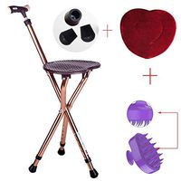 Rziioo Folding Cane Seat Thick Aluminum Alloy Cane Stool Crutch Chair Seat 3 Legs Cane Seats Highly Adjustable Walking Stick,Brown