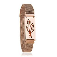 Anavia Personalized Adjustable Tulip Flower Aromatherapy Essential Oil Diffuser Magnetic Mesh Bracelet 316L Stainless Steel Jewelry for Women Girl, 12 Refill Pads Box, Back Engraving