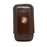 Genuine Leather US Marines Cigar Case 3-Finger with 3 Cigar Holders - Pocket-Sized Cigar Case for Travel, Gifts for Men by Cigar Cutters by Jim (Brown)