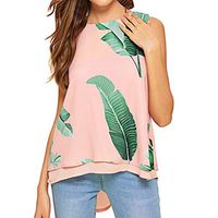 Amlaiworld Fashion Women Loose Tank Tops Summer Activewear Shirt O-Neck Leaves Print Sleeveless Split Back Vest Foldover Tops Pink