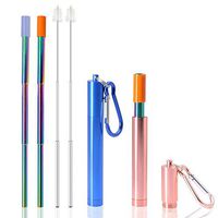 SPAZEL Reusable Metal Straws, 2 Pack Collapsible Drinking Straws with Case and Long Cleaning Brush Food-grade Silicone Straws Tips for Hot and Cold Drinks