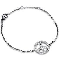 Steel Bracelet with A Peace Sign of Crystal Stones. 316L Surgical Grade Stainles